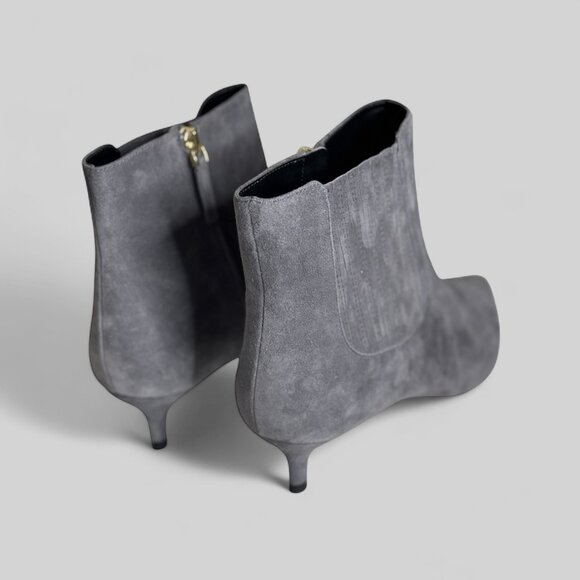 NWOB TALBOTS Gray Suede Ankle Boots Woman's sz 11 Kitten Heel Leather - Picture 6 of 14